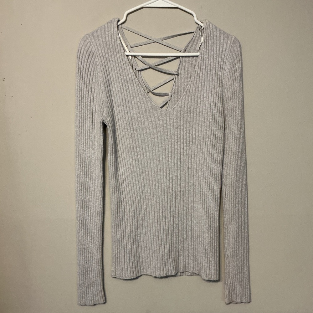 Miss Selfridge Gray Ribbed Long Sleeve Top
